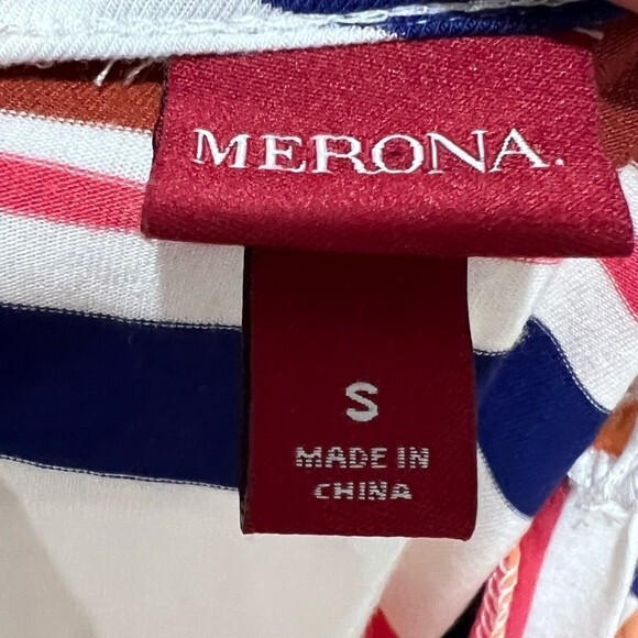 Orange and navy striped faux wrap top dress size small - Picture 4 of 5